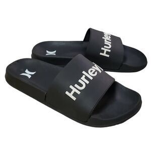 Hurley Sandals Womens 9 M Carly Black Slides Slip On Flats Logo Shoes